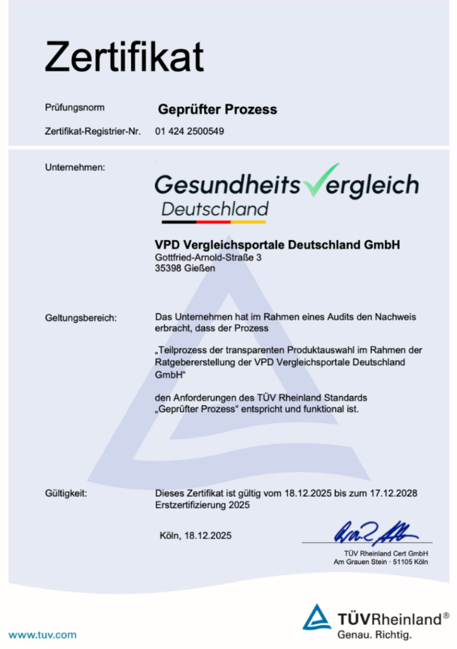 Gesundheitsvergleich Deutschland TÜV Zertifikat